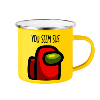 Among US, you seem sus, Yellow Enamel Metallic Cup 360ml