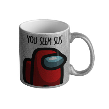 Among US, you seem sus, Κούπα Ασημένια Glitter που γυαλίζει, κεραμική, 330ml