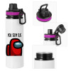 Metallic water bottle with safety lid, 850ml aluminum