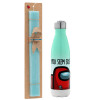 Easter Set, Metallic green/white thermos (Stainless steel), double-walled, 500ml & scented flat Easter candle (30cm) (TURQUOISE)