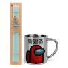 Easter Set, metallic thermal cup (300ml) & aromatic flat Easter candle (30cm) (TURQUOISE)