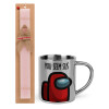 Easter Set, metallic thermal cup (300ml) & aromatic flat Easter candle (30cm) (PINK)