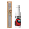 Easter Set, metallic stainless thermos bottle (500ml) & scented flat Easter candle (30cm) (GRAY)