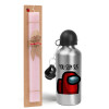 Easter Set, metallic Silver aluminum water bottle (500ml) & scented flat Easter candle (30cm) (PINK)