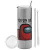 Tumbler stainless steel Silver 600ml, with metal straw & cleaning brush