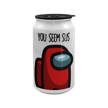 Among US, you seem sus, Κούπα ταξιδιού μεταλλική με καπάκι (tin-can) 500ml