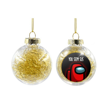 Among US, you seem sus, Transparent Christmas tree ball ornament with gold filling 8cm