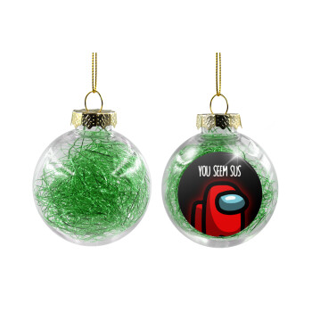 Among US, you seem sus, Χριστουγεννιάτικη μπάλα δένδρου διάφανη με πράσινο γέμισμα 8cm