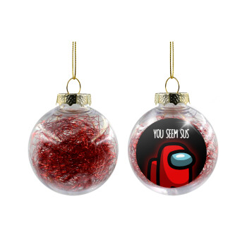 Among US, you seem sus, Χριστουγεννιάτικη μπάλα δένδρου διάφανη με κόκκινο γέμισμα 8cm