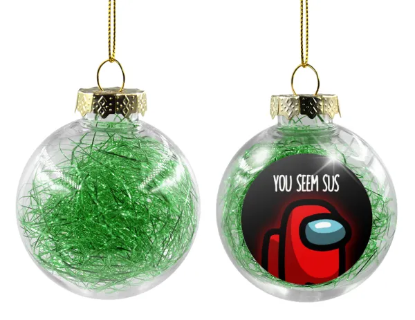 Among US — Transparent Christmas tree ball ornament with green filling 8cm