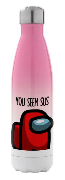Among US — Metal mug thermos Pink/White (Stainless steel), double wall, 500ml