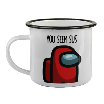 Among US, you seem sus, Κούπα εμαγιέ με μαύρο χείλος 360ml