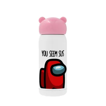 Among US, you seem sus, Pink stainless steel thermal flask, 320ml