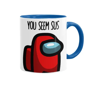 Among US, you seem sus, Κούπα χρωματιστή μπλε, κεραμική, 330ml
