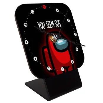 Among US, you seem sus, Quartz Wooden table clock with hands (10cm)