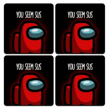 Among US, you seem sus, ΣΕΤ 4 Σουβέρ ξύλινα τετράγωνα (9cm)