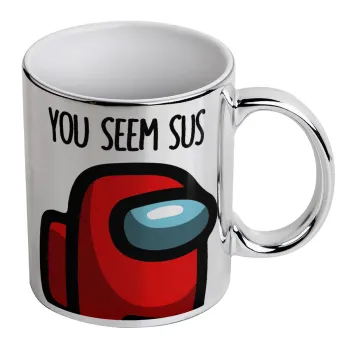 Among US, you seem sus, Κούπα κεραμική, ασημένια καθρέπτης, 330ml