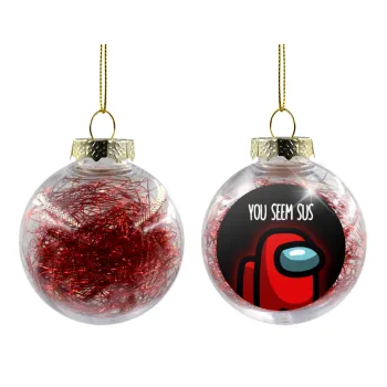 Among US, you seem sus, Transparent Christmas tree ball ornament with red filling 8cm