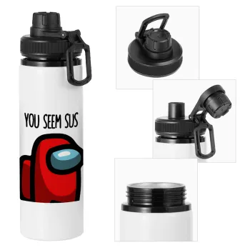 Among US, you seem sus, Metal water bottle with safety cap, aluminum 850ml
