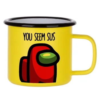 Among US, you seem sus, Metallic enamel MATT Yellow cup 360ml