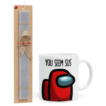 Among US, you seem sus, Easter Set, Ceramic Cup (330ml) & Easter aromatic flat candle (30cm) (GRAY)