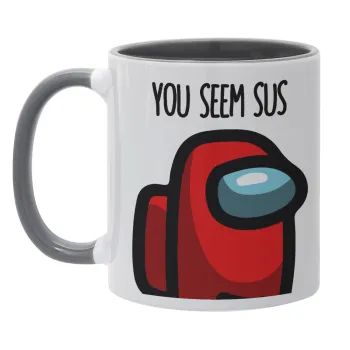 Among US, you seem sus, Mug colored grey, ceramic, 330ml