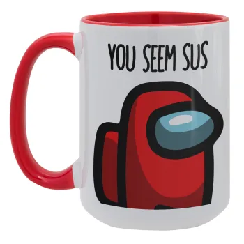 Among US, you seem sus, Κούπα Mega 15oz, κεραμική Κόκκινη, 450ml