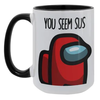 Among US, you seem sus, Κούπα Mega 15oz, κεραμική Μαύρη, 450ml
