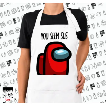 Among US, you seem sus, Ποδιά μακριά Σεφ ολόσωμη με τσέπες white (ΕΝΗΛΙΚΩΝ)