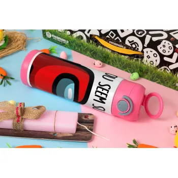 Among US, you seem sus, Easter candle, Childrens hot water bottle, stainless steel, with safety straw, PINK (500ml)