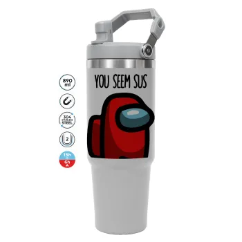 Among US, you seem sus, ΓΚΡΙ χρώματος Θερμός Ανοξείδωτο 890ml (30oz) με χερούλι
