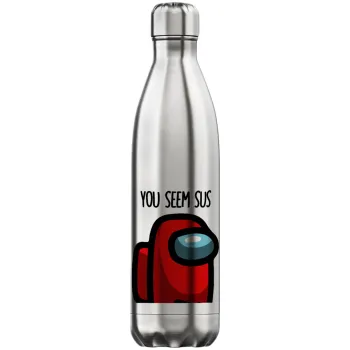 Among US, you seem sus, Μεταλλικό παγούρι θερμός Inox (Stainless steel), διπλού τοιχώματος, 750ml
