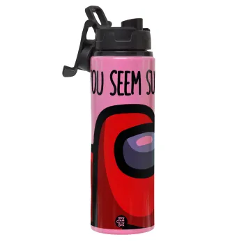 Among US, you seem sus, Μεταλλικό παγούρι νερού με καπάκι ασφαλείας, αλουμινίου 850ml