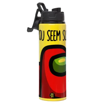 Among US, you seem sus, Μεταλλικό παγούρι νερού με καπάκι ασφαλείας, αλουμινίου 850ml