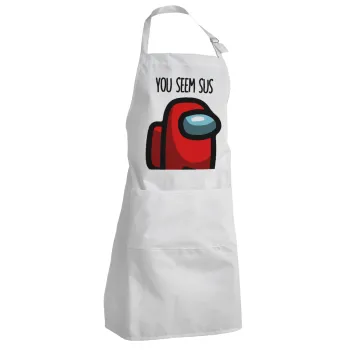 Among US, you seem sus, Ποδιά Σεφ Ολόσωμη Ενήλικων (με ρυθμιστικά και 2 τσέπες)