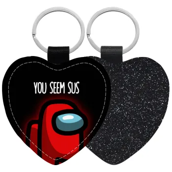 Among US, you seem sus, Μπρελόκ PU δερμάτινο glitter καρδιά ΜΑΥΡΟ