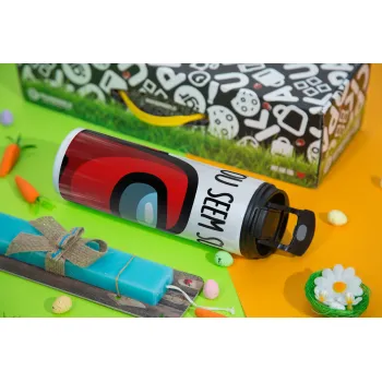 Among US, you seem sus, Easter candle,Travel Tumbler 2 Lids, with metal straw & cleaning brush & aromatic flat candle (30cm) (BLUE)