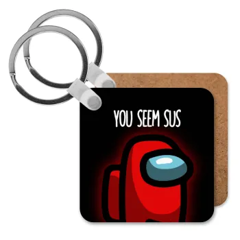 Among US, you seem sus, Μπρελόκ Ξύλινο τετράγωνο MDF