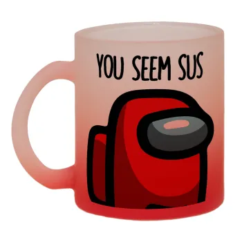 Among US, you seem sus, Κούπα γυάλινη δίχρωμη με βάση το κόκκινο ματ, 330ml