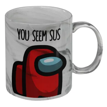 Among US, you seem sus, Κούπα κεραμική, marble style (μάρμαρο), 330ml