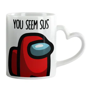 Among US, you seem sus, Mug heart handle, ceramic, 330ml