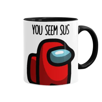 Among US, you seem sus, Mug colored black, ceramic, 330ml