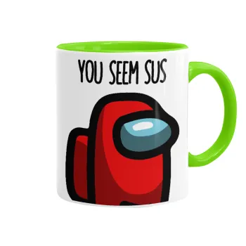 Among US, you seem sus, Κούπα χρωματιστή βεραμάν, κεραμική, 330ml