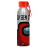 Aluminum Sports Bottle 650ml – Silver with Red Cap and Silicone Strap