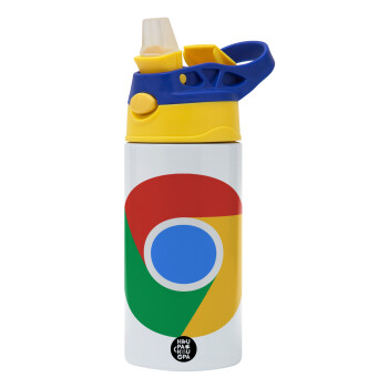 Chrome, Children's hot water bottle, stainless steel, with safety straw, green, blue (360ml) BPA FREE