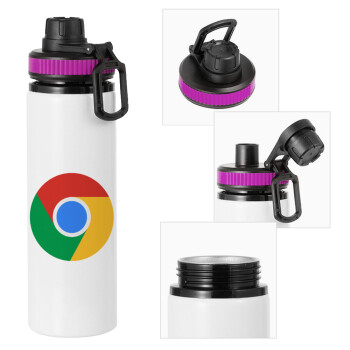Chrome, Metallic water bottle with safety lid, 850ml aluminum