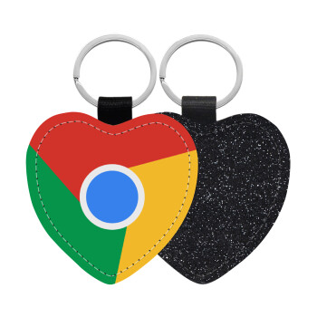 Chrome, Μπρελόκ PU δερμάτινο glitter καρδιά ΜΑΥΡΟ