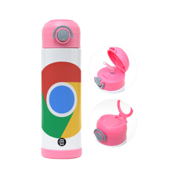 Chrome, Children's hot water bottle, stainless steel, with safety straw, PINK (500ml)