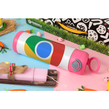 Chrome, Easter candle, Childrens hot water bottle, stainless steel, with safety straw, PINK (500ml)