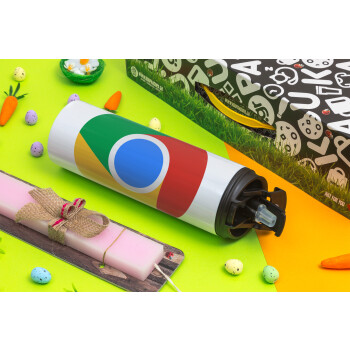 Chrome, Easter candle,Travel Tumbler 2 Lids, with metal straw & cleaning brush & aromatic flat candle (30cm) (PINK)